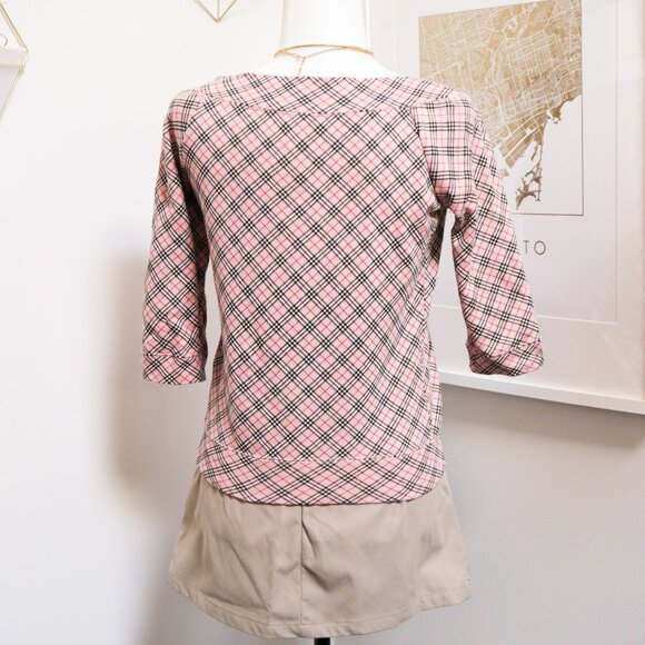 Pink Plaid Mid Sleeve Boatneck Sweater 🐎 BURBERRY BLUE LABEL - Picture 4 of 9